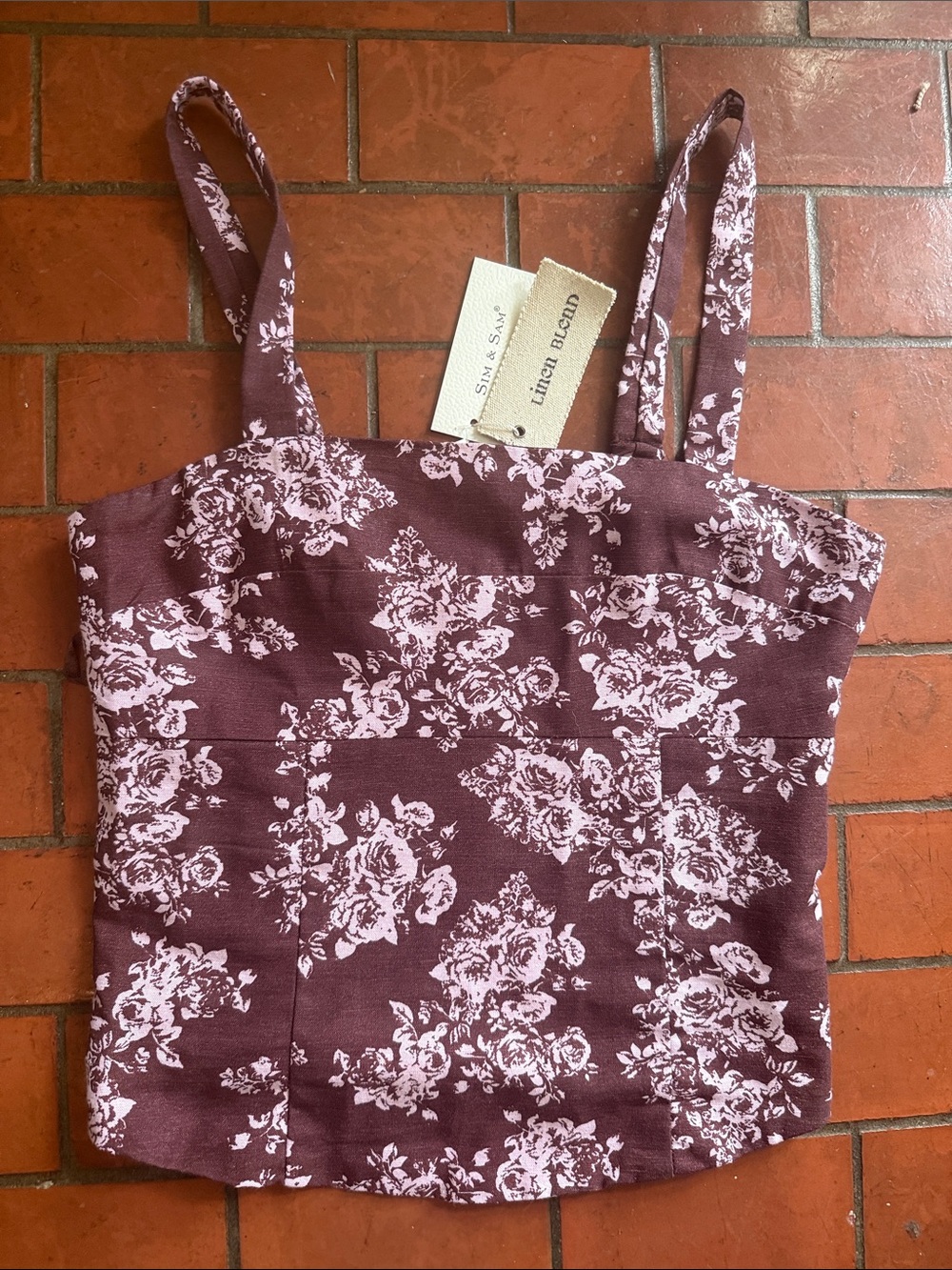 Linen-Blend Floral Cami Top - Mauve Pink